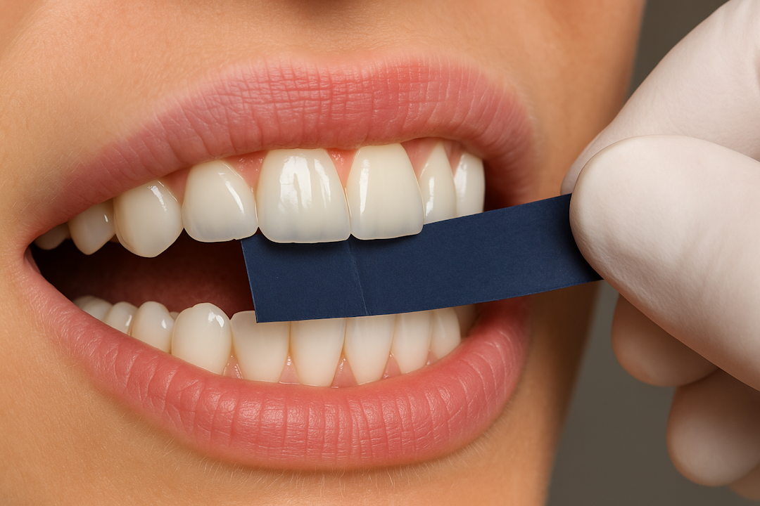 оценка прикуса с помощью артикуляционной бумаги