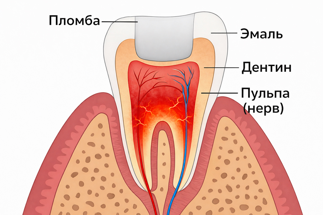 под пломбой болит нерв (пульпа)