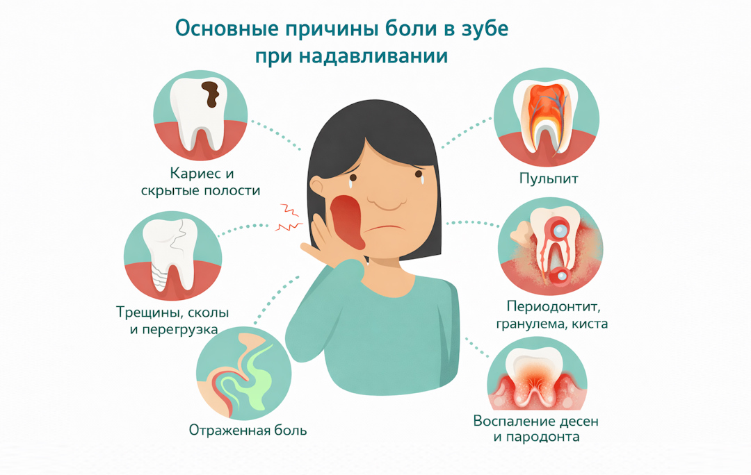 Основные причины боли в зубе при надавливании