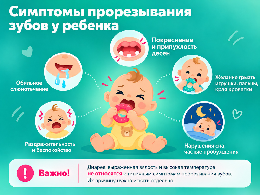Какие признаки сопровождают прорезывание зубов